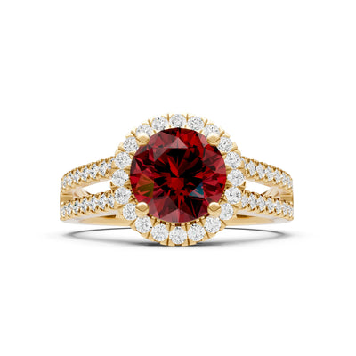 Round Cut Gemstone Halo Double Band Pave