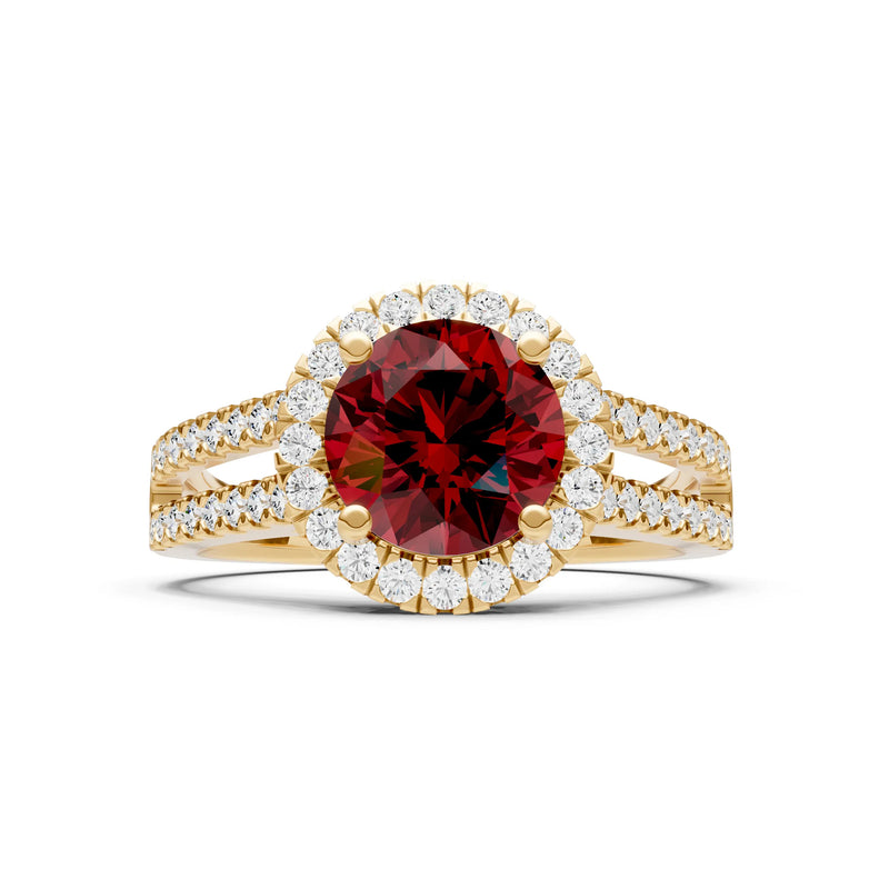 Round Cut Gemstone Halo Double Band Pave