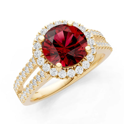 Round Cut Gemstone Halo Double Band Pave