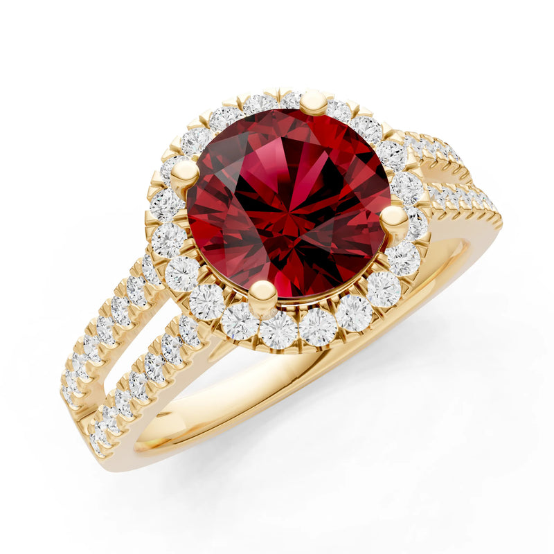 Round Cut Gemstone Halo Double Band Pave