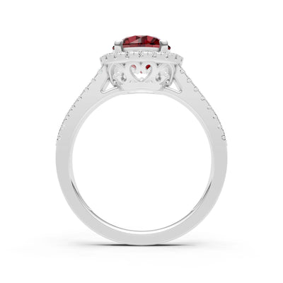 Round Cut Gemstone Halo Double Band Pave