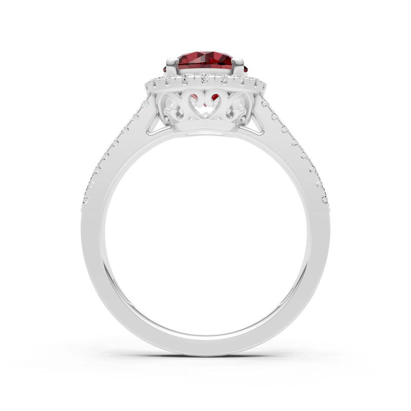 Round Cut Gemstone Halo Double Band Pave
