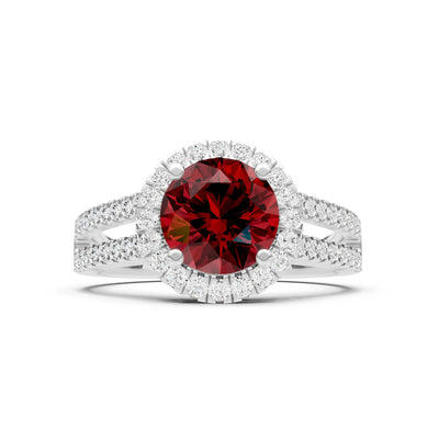 Round Cut Gemstone Halo Double Band Pave