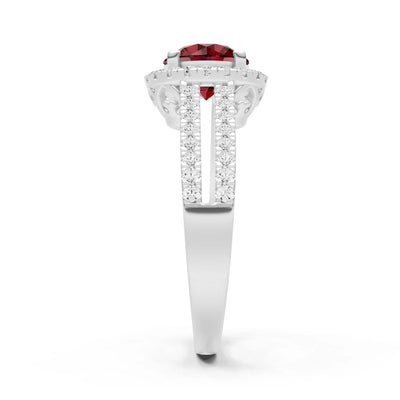 Round Cut Gemstone Halo Double Band Pave