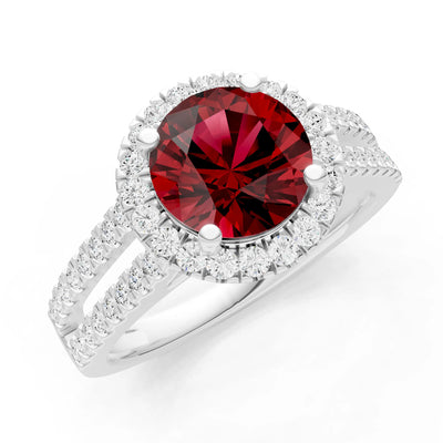 Round Cut Gemstone Halo Double Band Pave