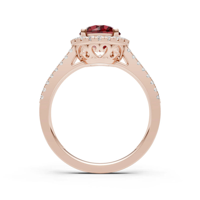 Garnet Halo Double Round Cut Band Pave
