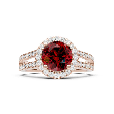 Round Cut Gemstone Halo Double Band Pave