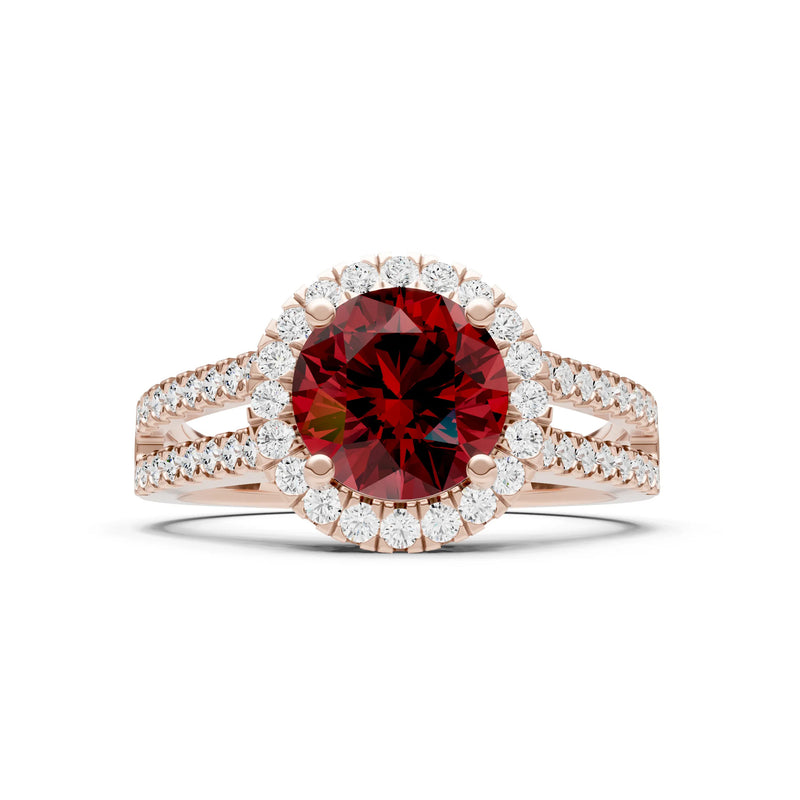 Round Cut Gemstone Halo Double Band Pave