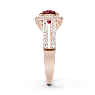 Round Cut Gemstone Halo Double Band Pave