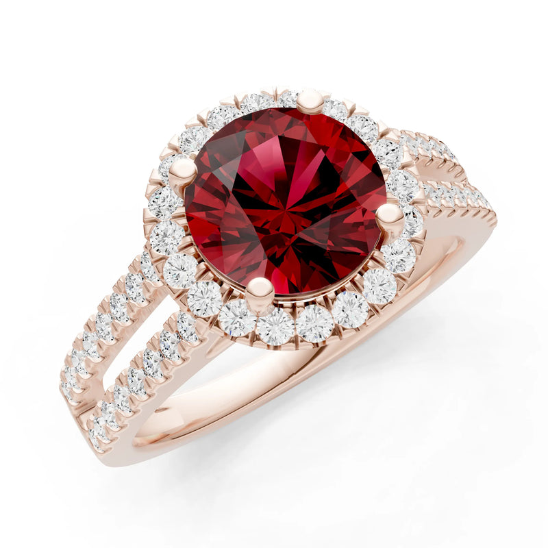 Round Cut Gemstone Halo Double Band Pave