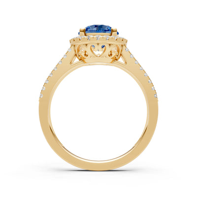 Round Cut Gemstone Halo Double Band Pave