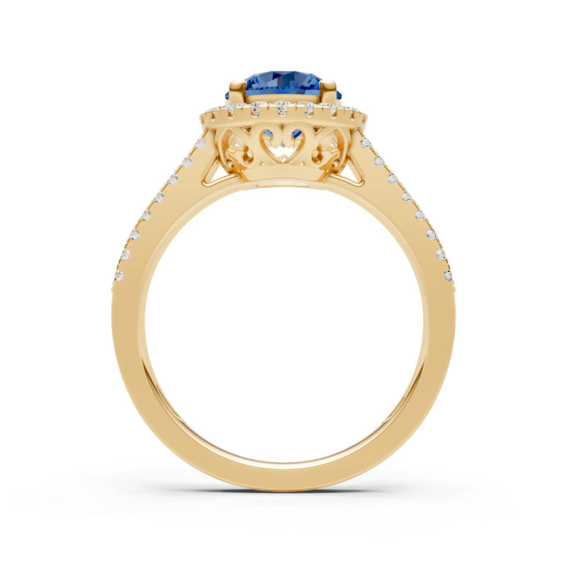 Round Cut Gemstone Halo Double Band Pave