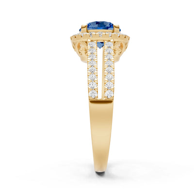 Round Cut Gemstone Halo Double Band Pave