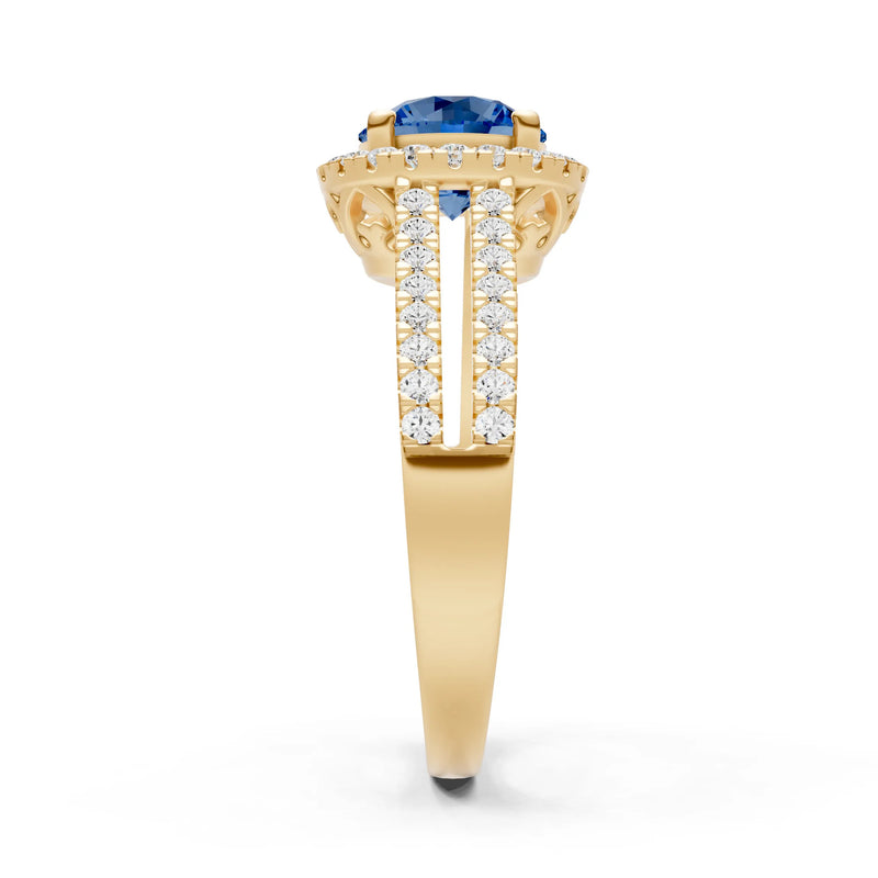Round Cut Gemstone Halo Double Band Pave