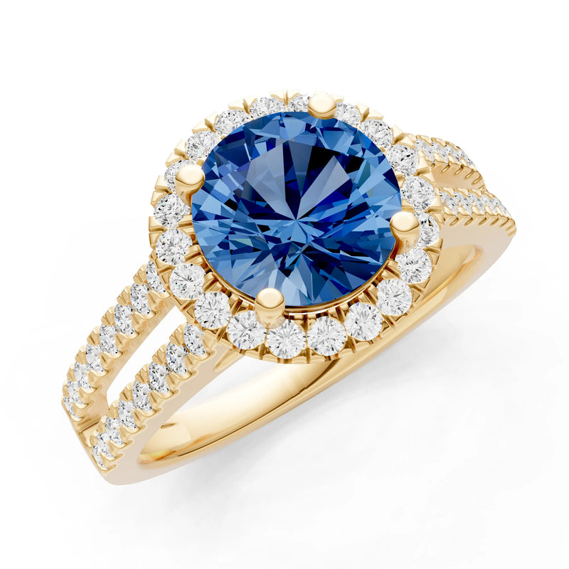 Round Cut Gemstone Halo Double Band Pave
