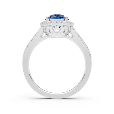 Round Cut Gemstone Halo Double Band Pave
