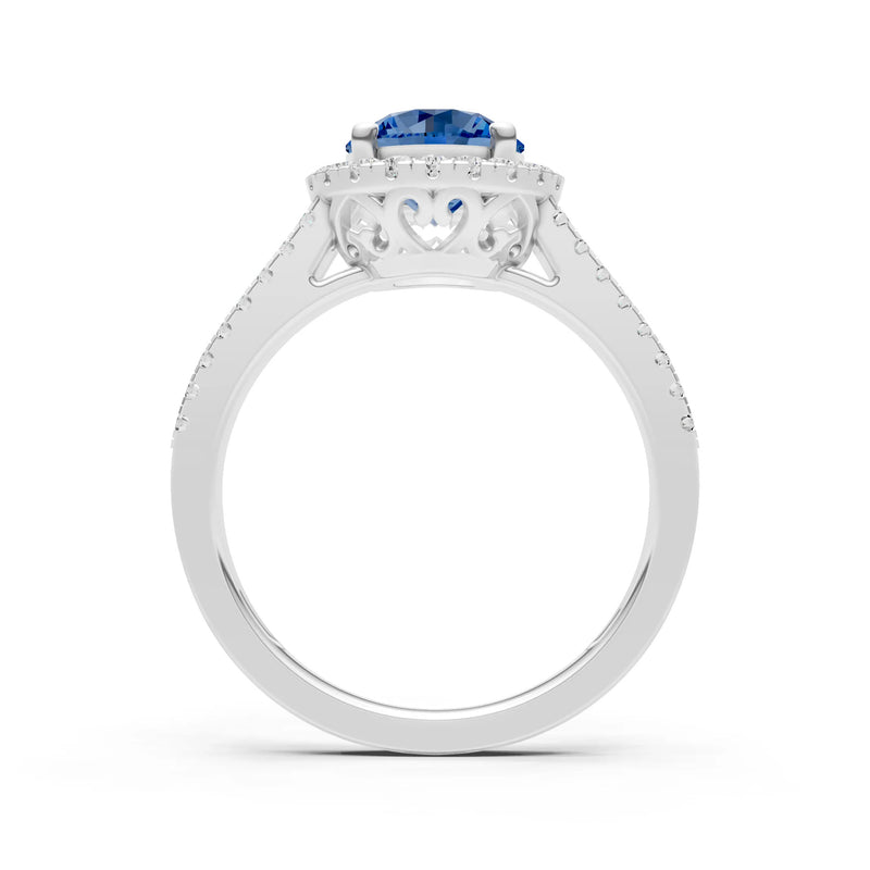 Round Cut Gemstone Halo Double Band Pave