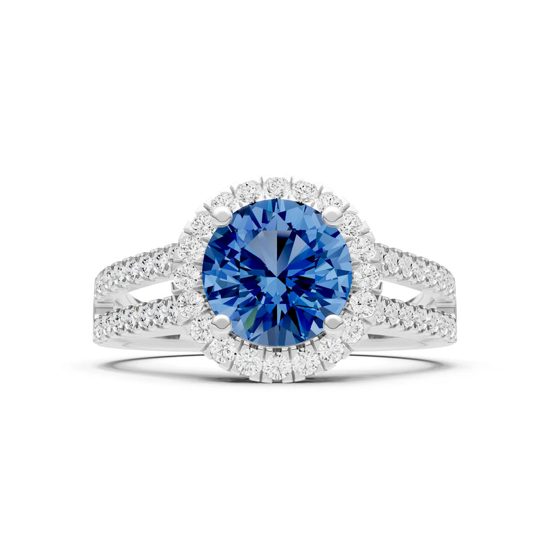 Round Cut Gemstone Halo Double Band Pave