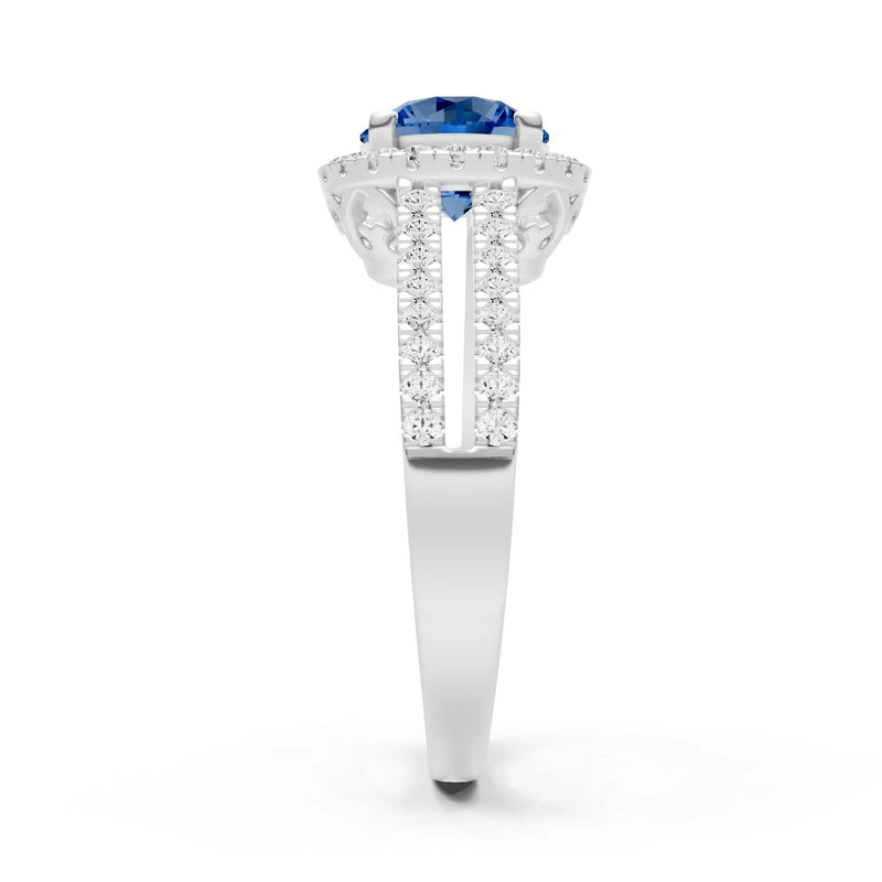 Round Cut Gemstone Halo Double Band Pave