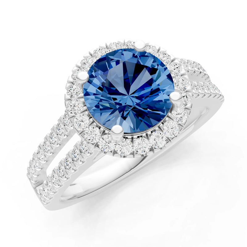 Round Cut Gemstone Halo Double Band Pave