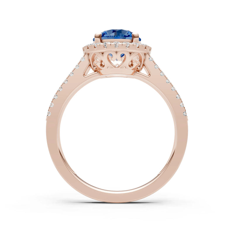Round Cut Gemstone Halo Double Band Pave