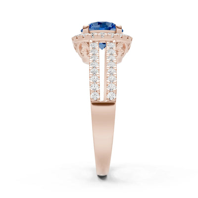 Round Cut Gemstone Halo Double Band Pave