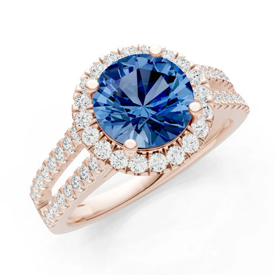Round Cut Gemstone Halo Double Band Pave