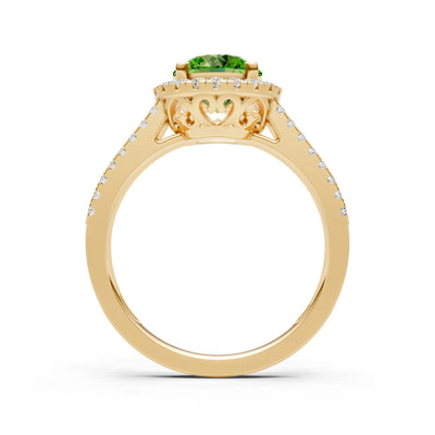 Round Cut Gemstone Halo Double Band Pave
