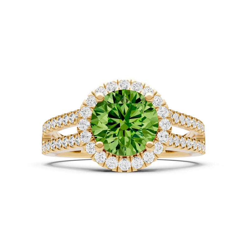 Round Cut Gemstone Halo Double Band Pave