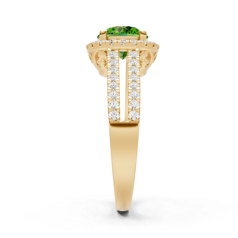 Round Cut Gemstone Halo Double Band Pave