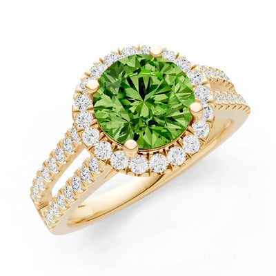 Round Cut Gemstone Halo Double Band Pave
