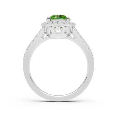 Round Cut Gemstone Halo Double Band Pave