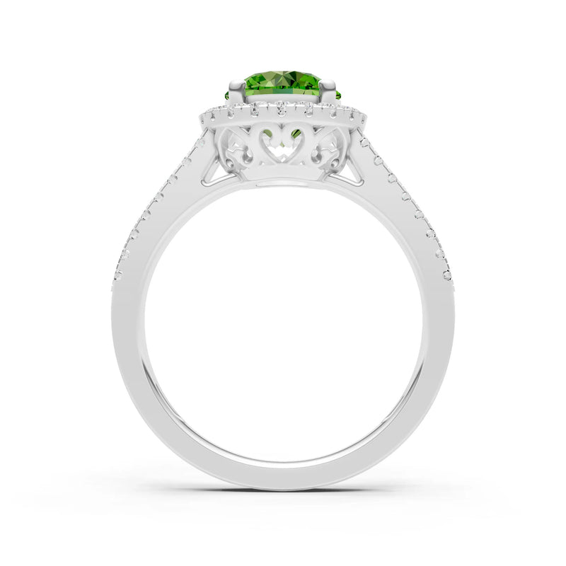 Round Cut Gemstone Halo Double Band Pave