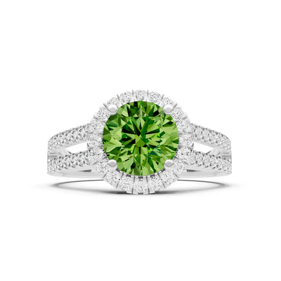 Round Cut Gemstone Halo Double Band Pave