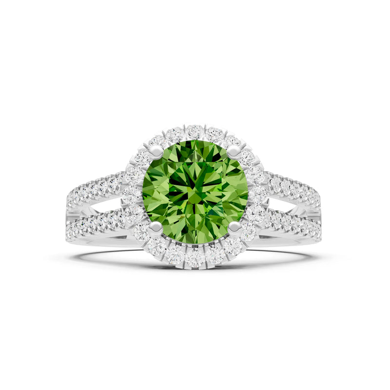 Round Cut Gemstone Halo Double Band Pave