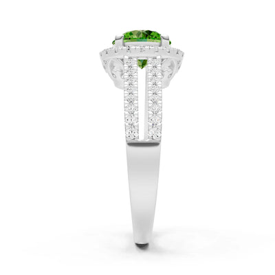 Round Cut Gemstone Halo Double Band Pave