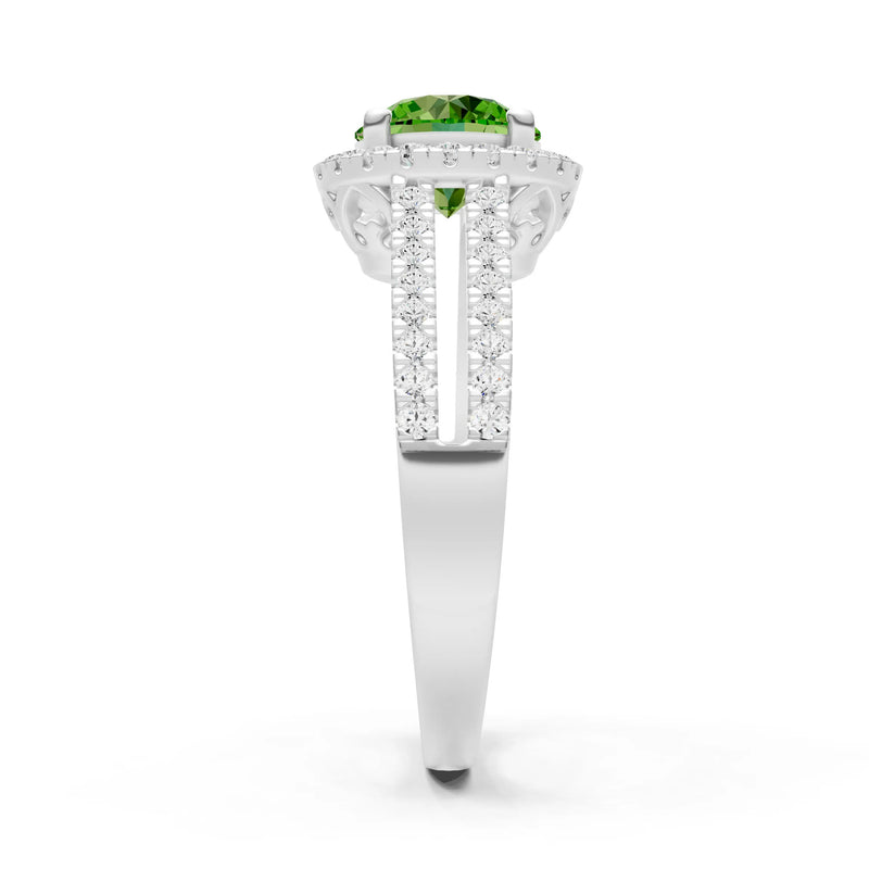 Round Cut Gemstone Halo Double Band Pave