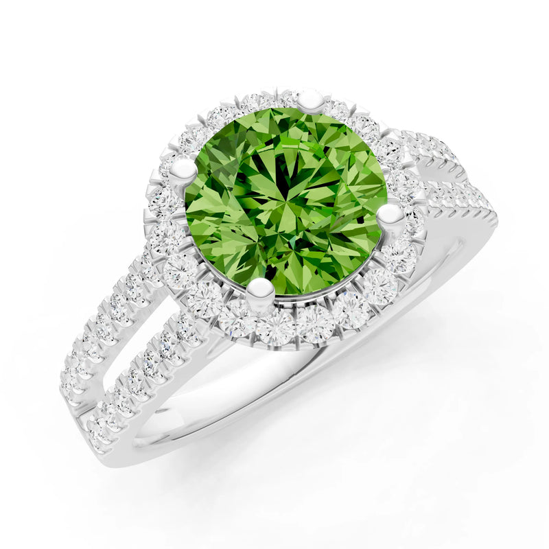 Round Cut Gemstone Halo Double Band Pave
