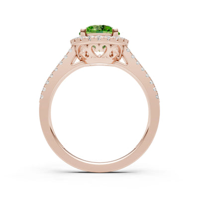 Round Cut Gemstone Halo Double Band Pave