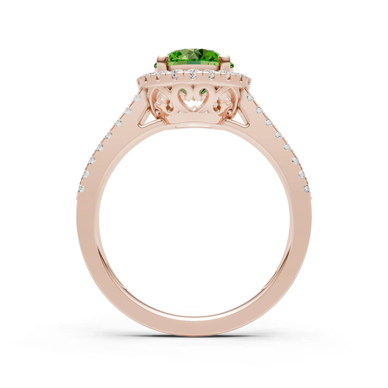 Round Cut Gemstone Halo Double Band Pave