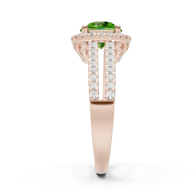 Round Cut Gemstone Halo Double Band Pave