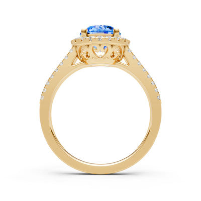 Round Cut Gemstone Halo Double Band Pave
