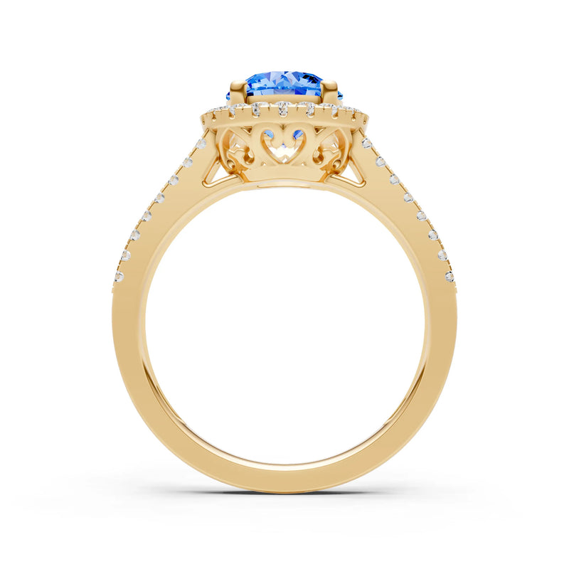 Round Cut Gemstone Halo Double Band Pave