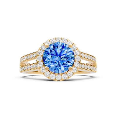 Round Cut Gemstone Halo Double Band Pave