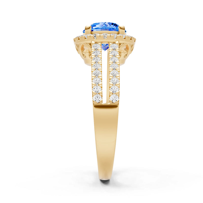 Round Cut Gemstone Halo Double Band Pave