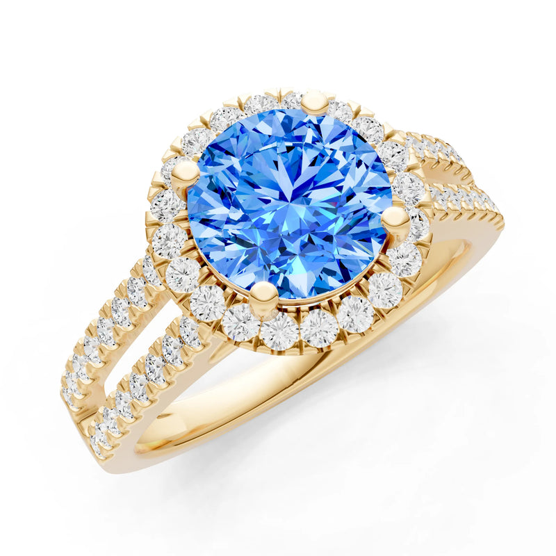 Round Cut Gemstone Halo Double Band Pave