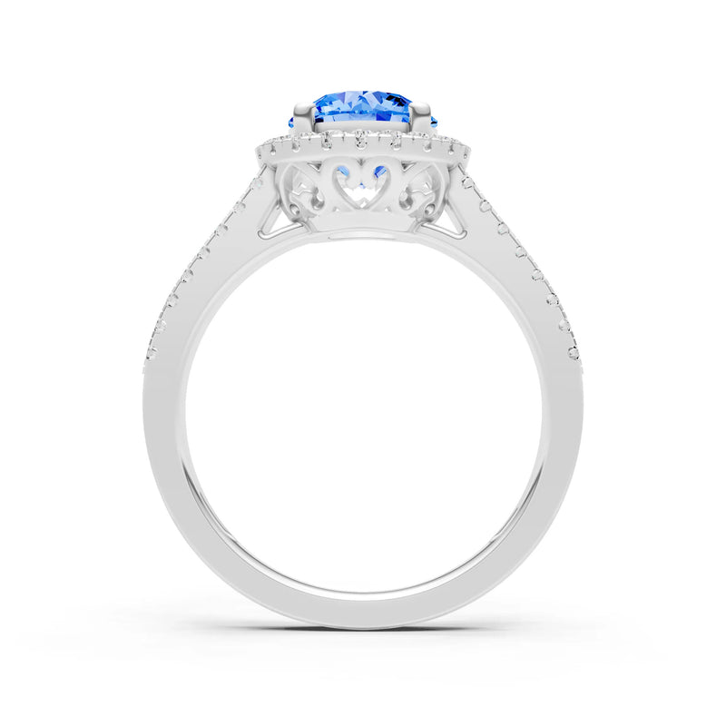 Round Cut Gemstone Halo Double Band Pave