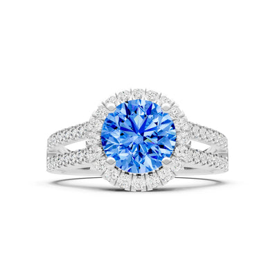 Round Cut Gemstone Halo Double Band Pave