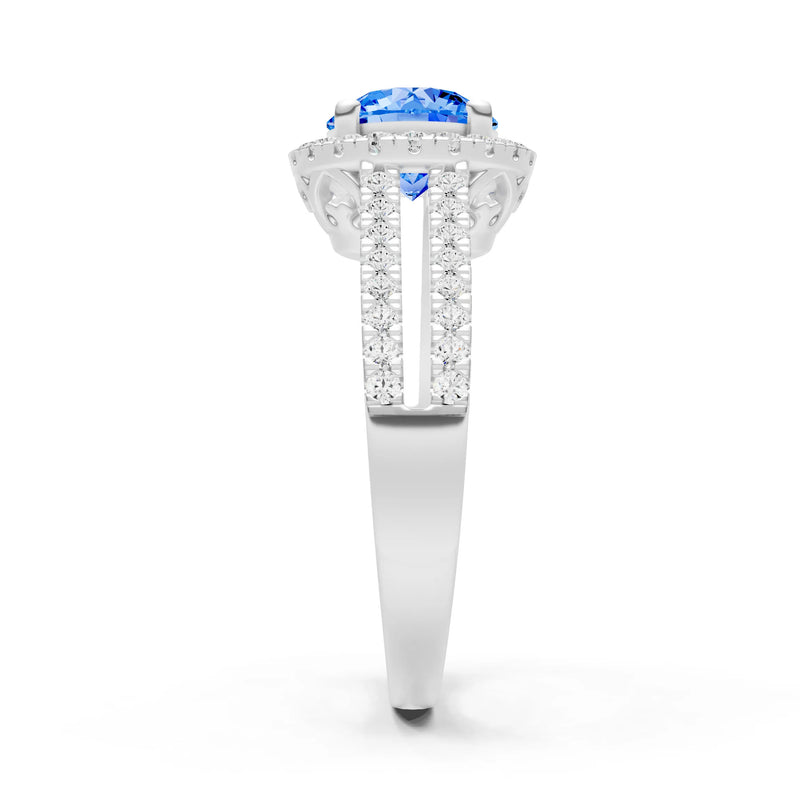Round Cut Gemstone Halo Double Band Pave