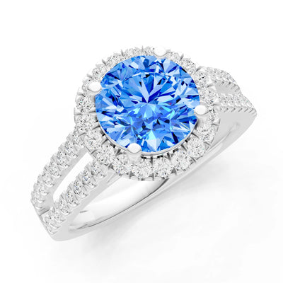 Round Cut Gemstone Halo Double Band Pave